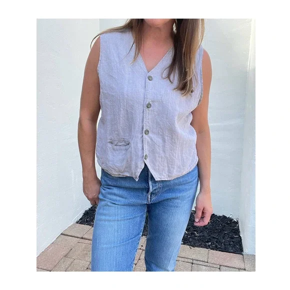 Flax by Jeanne Engelhart Linen Vest Tank Top Women's Small Button Up - Picture 5 of 9